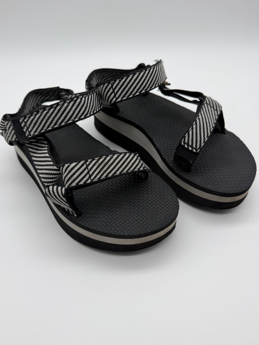 Teva Black and White Striped Flatform Sandals Size 5